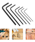 Super Cool Mini Metric Hex Key Set With Seven L Shaped Small Metal Wrenches For Furniture DIY Repairs Electronics And Precision Hand Tool Jobs That Fit Any Pocket Perfectly, black steel hex keys