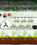 Diagram showing the Effortless 100 Foot Drip Irrigation System Kit with 30 adjustable nozzles and 30 meter tubing for gardens.