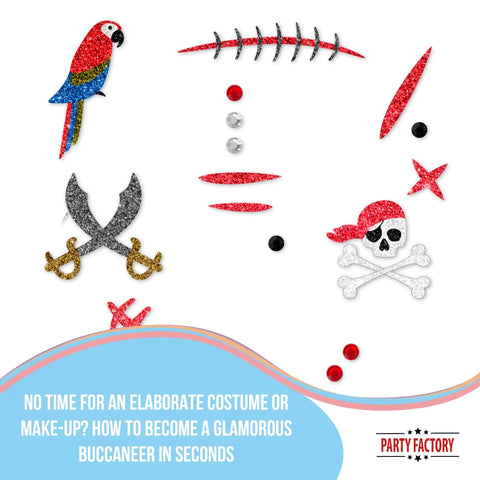 Pirate Glitter Face Tattoos Set For Theme Parties Halloween And Carnival Temporary Body Art With Bold Sparkle Designs