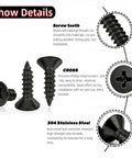 Pro Grade 304 Stainless Steel Self Tapping Screws For Wood And Sheet Metal 100 Pack Flat Head Phillips Drive showing screw teeth and design features.