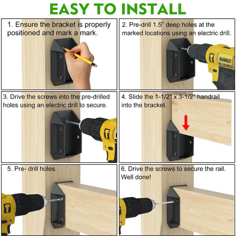 Installation steps for Heavy Duty Aluminum Deck Railing Bracket Connectors For 2 By 4 Wood Posts Outdoor Fence Stair Rail Hardware Set