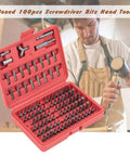 Ultimate 100-Piece Precision Screwdriver Bit Kit With Torx Phillips Hex And Tri-Wing Security Bits For Tough Auto Repairs Home Hacks And Serious DIY Work Using Heavy Chrome Vanadium Steel For Zero Wear, boxed kit open