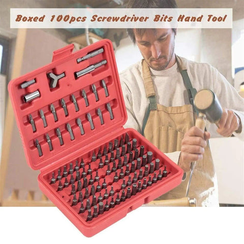 Ultimate 100-Piece Precision Screwdriver Bit Kit With Torx Phillips Hex And Tri-Wing Security Bits For Tough Auto Repairs Home Hacks And Serious DIY Work Using Heavy Chrome Vanadium Steel For Zero Wear, boxed kit open