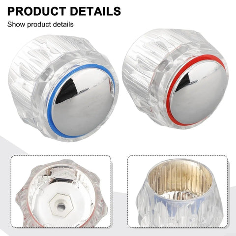 Upgrade Your Dated Faucet With This Easy Acrylic Handle Replacement Kit For Hot And Cold Tap Knobs That Fit 7.5mm Spindles In Kitchens And Bathrooms Without Any Plumbing Work or Special Tools Needed, acrylic tap knobs with blue and red rings
