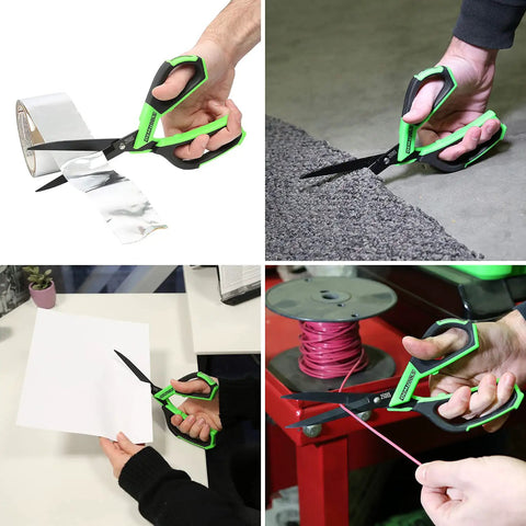 10 Inch Utility Scissors With Durable Stainless Steel Blades For Precise Cutting Of Paper Cardboard Carpet And Crafts, Ergonomic Poly Grip Handle For Comfortable Heavy Duty Office And Workshop Use Built Tough For Everyday DIY used on various materials