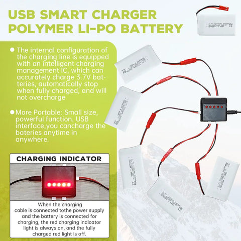 5 Pack 3.7V 1200mAh 30C LiPo Battery With 5in1 Charger JST Plug For T04 T05 T25 V2400HD V2450FPV V2450GPS X900 X9TW RC Quadcopters