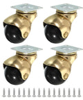 1.5 Inch Ball Caster Wheels Set Of 4 For Furniture, 360 Degree Swivel Top Plate Casters In Gold Finish with M4 Screws