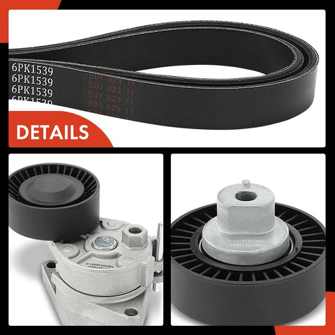 Engine Serpentine Belt Drive Kit For BMW Cars Bolt On Replacement Fits 320i parts close-up with belt and pulley details