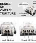 Beefy Three Way Ground Distribution Block For Car Audio Power With 0 Gauge Input And 4 Gauge Output Ports Heavy Duty Ground Splitter For Automotive Truck Boat And Marine Amp Install 1 Pack, clear ABS housing