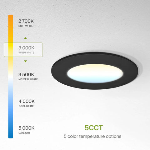Slim 3 Inch LED Recessed Light Kit With Easy Install And 5 Color Temperatures 2700K 3000K 3500K 4000K 5000K Dimmable Canless Wafer Downlight With J Box Ultra Thin Round Panel Lighting UL Energy Star 6 Pack showing 3000K color temperature
