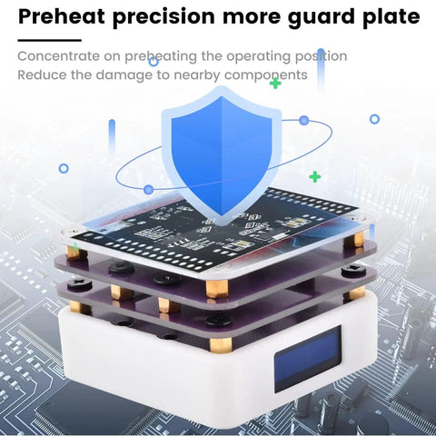 65W 20V SMD Preheating Soldering Station With OLED Display, compact PCB rework hot plate in action.