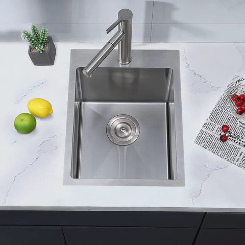 15x20 Inch Drop In Bar Sink For Busy Kitchens And RVs, Deep 9 Inch Single Bowl, 304 Stainless Steel Topmount with grid and drain