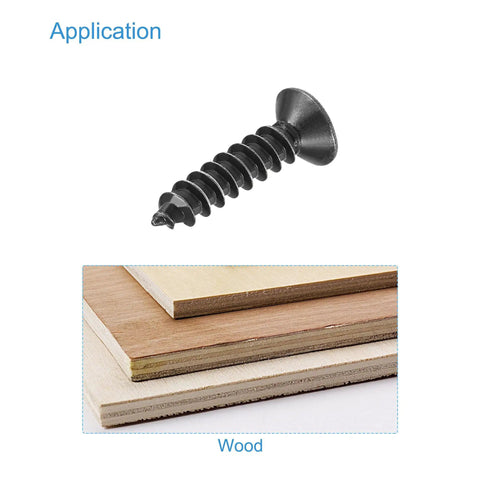 Heavy-Duty M3.5 x 12mm Wood Screws With Phillips Flat Head And Solid Carbon Steel Core on wooden sheets.