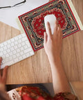 Oriental Carpet Style Dope Mouse Pad For Wireless Mice 28 By 18 Cm Desk Mat In Red Retro Rug Pattern Computer Mousepad