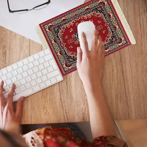 Oriental Carpet Style Dope Mouse Pad For Wireless Mice 28 By 18 Cm Desk Mat In Red Retro Rug Pattern Computer Mousepad