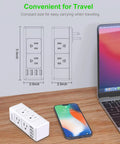 Two Pack 6 Outlet Wall Adapter With Rotating Plug Four USB Ports Three Side Design 1700 Joules Surge Protector on desk