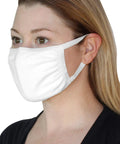 Person wearing Reusable Cotton Face Mask Pack Of 50 White Unisex One Size Fits Most 3 Ply With Silver Threads Washable Non Medical Grade