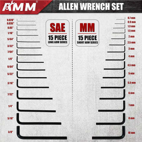 31-Piece Hex Key Wrench Set Go-To For Home DIY And Auto Enthusiasts, Metric And SAE Allen Keys in various sizes