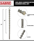 Sabre Tools SDS-Max rotary hammer drill bit, 1 in x 21 in, carbide-tipped with U-flute.