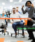 Heavy Duty 3 Inch Office Chair Wheels Replacement Set Of 5 Green Polyurethane Swivel Casters in an office scene with cheerful users.