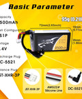 7.4V 2500mAh 2S LiPo Battery Pack For Fat Shark Goggles With DC5.5mm Plug And LED Power Indicator, specs and plugs visible