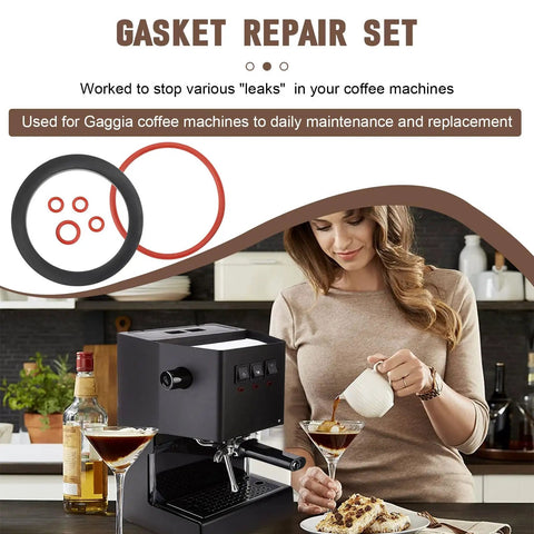 Gasket Repair Kit For Espresso Machines, Silicone O Ring Set With Boiler And Grouphead Gaskets, Replacement Seals For Classic Baby Evolution Twin Espresso Makers, Full Seal Set To Keep Your Brew On Point. Silicone gasket set with black and red O-rings for espresso machine maintenance