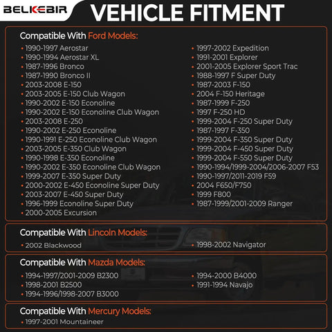 Vehicle fitment chart for Heavy Duty Rear Center Abs Wheel Speed Sensor for Ford, Lincoln, Mazda, Mercury.
