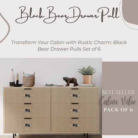 Black Bear On Birch Wood Drawer Pulls Six Pack For Rustic Cabin Lodge Decor on wooden dresser
