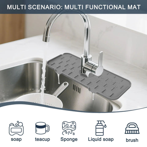 Silicone Sink Splash Guard Mat For Faucet Base Water Catcher Draining Pad That Fits Around The Sink Keeps Counters Dry