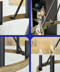 Close-up details of the Rustic Farmhouse Wagon Wheel Chandelier With 8 Lights Large Round Kitchen Island Light In Smoked Birch Finish