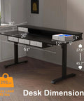 Xin Yao 63 Inch Electric Standing Desk With Five Drawers Ergonomic Height Adjustable Sit Stand Computer Workstation Table showing dimensions and storage.