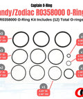 12 O Ring Kit R0358000 For Jandy Zodiac Pool And Spa Filters includes 12 various-sized O-rings labeled with dimensions.