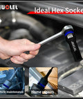 17mm Hex Impact Socket for Half Inch Drive Tough CrMo Steel Lengthened used in auto repair engine bay