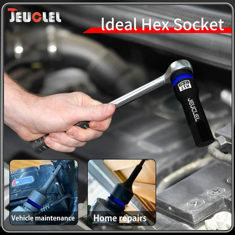 17mm Hex Impact Socket for Half Inch Drive Tough CrMo Steel Lengthened used in auto repair engine bay