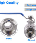 Two Pack Full Port Ball Valve One Quarter Inch Male To Female NPT Stainless Steel 304 Built Tough For Water Oil And Gas 1000 WOG Ships Fast, showing open and closed valve positions.