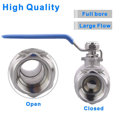 Two Pack Full Port Ball Valve One Quarter Inch Male To Female NPT Stainless Steel 304 Built Tough For Water Oil And Gas 1000 WOG Ships Fast, showing open and closed valve positions.