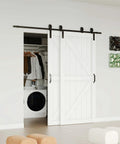 Installed Space Saving Bypass Barn Door Kit 60 By 84 Inch With 6 Foot Hardware For Single Track Doors On Double K Frame Doors MDF White