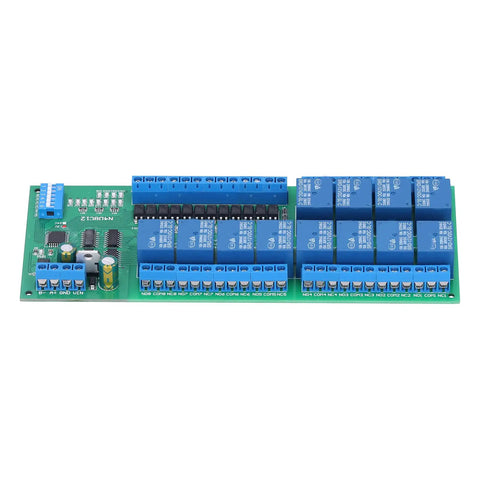 RS485 Isolated Relay Module With 12 Input And 12 Output Channels For RTU Protocol, DIN35 PLC Component, 12V DC Version on white background
