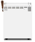 Side view of Dual Thermoblock Espresso Machine With PID Programmable Volumetric Control Walnut Joystick Steam Wand And Precision Shower Screen 120V White Finish For Pro Style Home Barista Boss