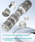 1/2 in NPT flat-face hydraulic quick-connect couplers, close-up view with dust caps
