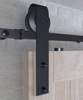 Six Point Six Foot Sliding Barn Door Hardware Kit With Five Track System for Doors from Thirty Five to Forty Inches Wide installed