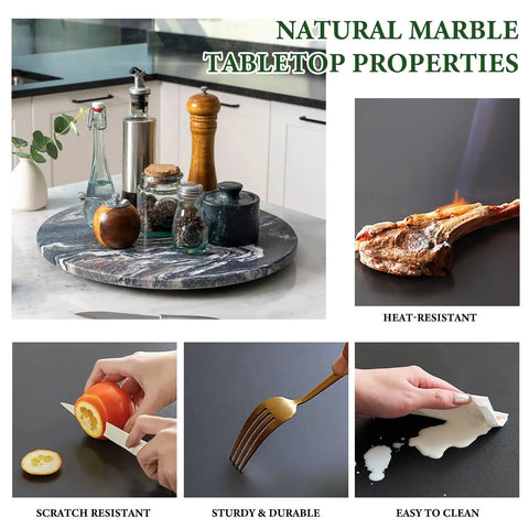 16 Inch Natural Rosso Luana Marble Lazy Susan Cabinet Turntable showcasing kitchen items and durable properties.