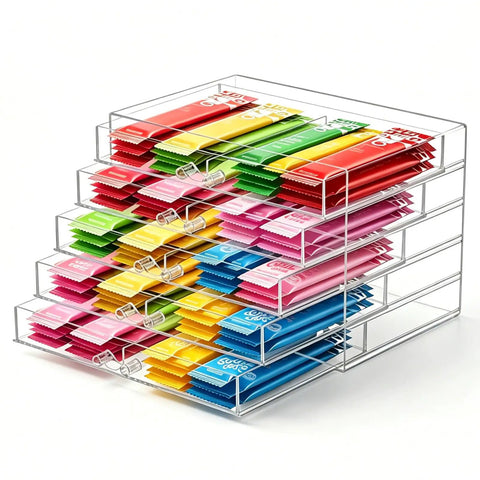 Stackable Drink Packet Organizer With 10 Clear Acrylic Drawers For Water Flavor Mixes Tea Bags And Water Packets Ideal Kitchen Pantry