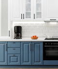 Modern kitchen with Matte Black Cabinet Handles 5 Inch Overall Length With 3 Inch Hole Centers 76 Mm Cabinet Pulls on blue cabinets.