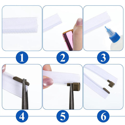 Metal Zipper Repair Kit Set With Insertion Pins And Stopper Hardware For Jacket And Coat Sewing 200 Piece Replacement Steps