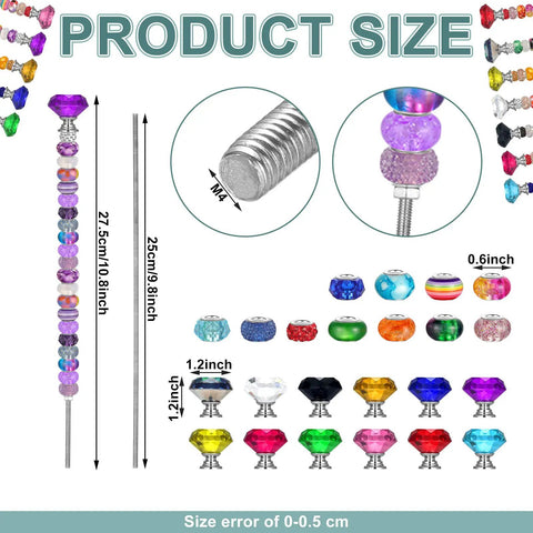 Diy Sparkle Fairy Wand Garden Stakes And Plant Support Kit with stainless steel rods and colorful rhinestone beads, product size details.
