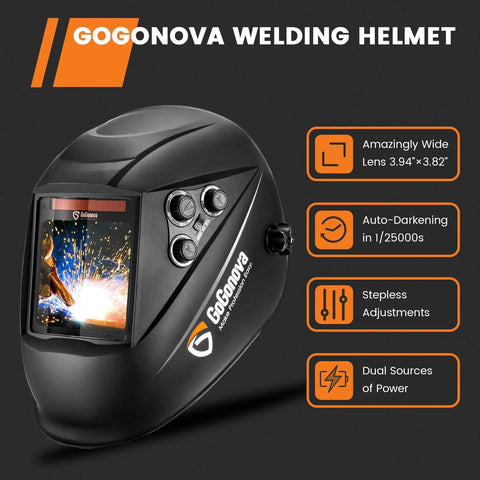 Auto Darkening Welding Helmet With Large 3.94 By 3.82 Inch Viewing Screen, Solar Powered Pro Grade Auto Shade Hood displayed