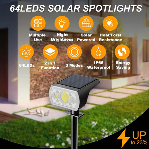 10 Pack Dope Solar Spotlight Outdoor Lights With 64 LEDs 1000 Lumens 3 Lighting Modes IP66 Weatherproof Adjustable Head From 0 To 120 Degrees Solar Powered Garden Pathway And Wall Landscape Light In One Set