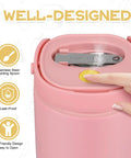 20oz Leak Proof Insulated Lunch Bowl With Wide Mouth Stainless Steel Thermos Jar Keeps Soups And Meals Hella Warm All Day Long Smooth Grab And Go Meal Prep Container For Kids And Adults Pink top view with stainless steel spoon and steam