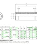 Technical drawing and specifications of LM6-16LUU linear bearings.